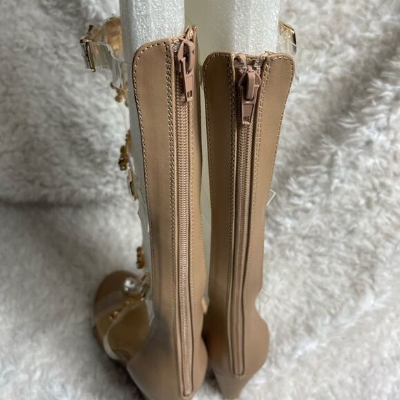 Shoe Dazzle Yulanda clear Gladiator wedge sandals jewels&gold tone accents SZ8.5 - Picture 7 of 14